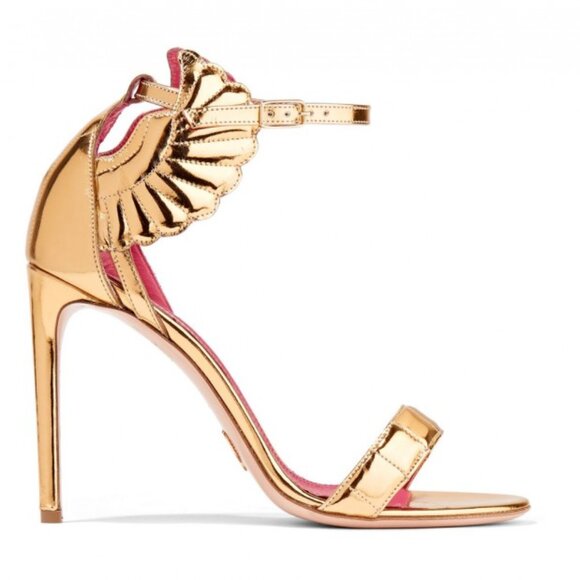 Sz 40 OSCAR TIYE Gold Malikah Mirrored Leather Wing Heeled Sandals - Picture 6 of 16